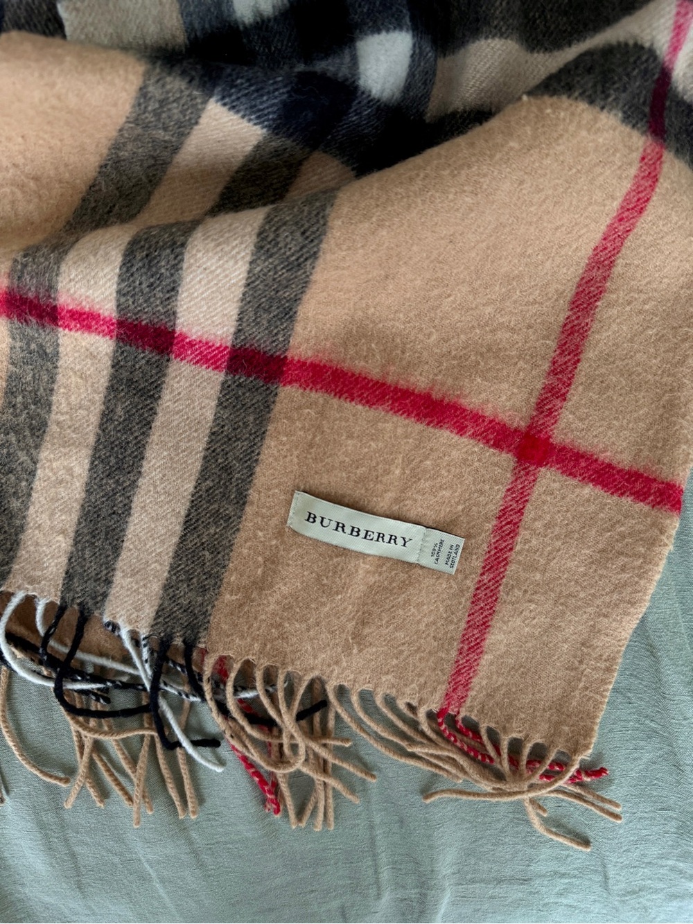 Burberry Beige Plaid Cashmere Scarf - Picture 5 of 6